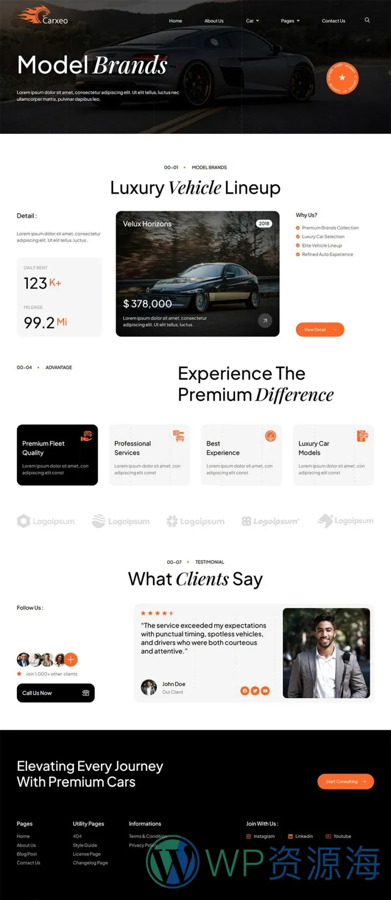 交通工具 Elementor 模板车型展示预览