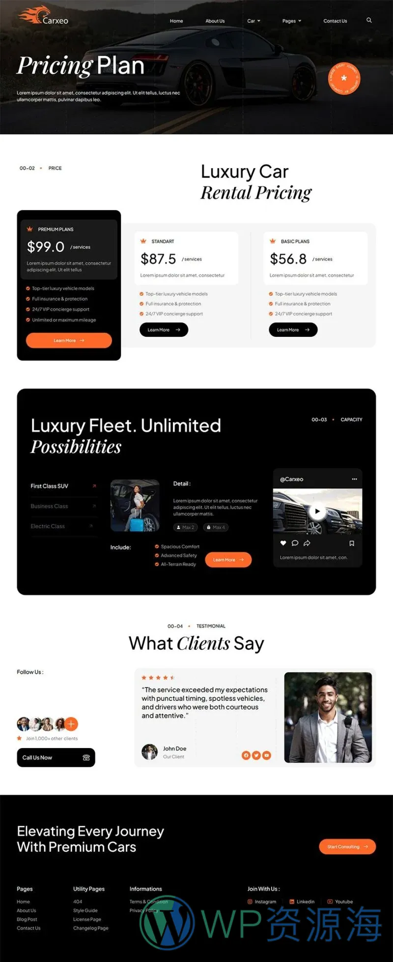 交通工具 Elementor 模板价格页面预览
