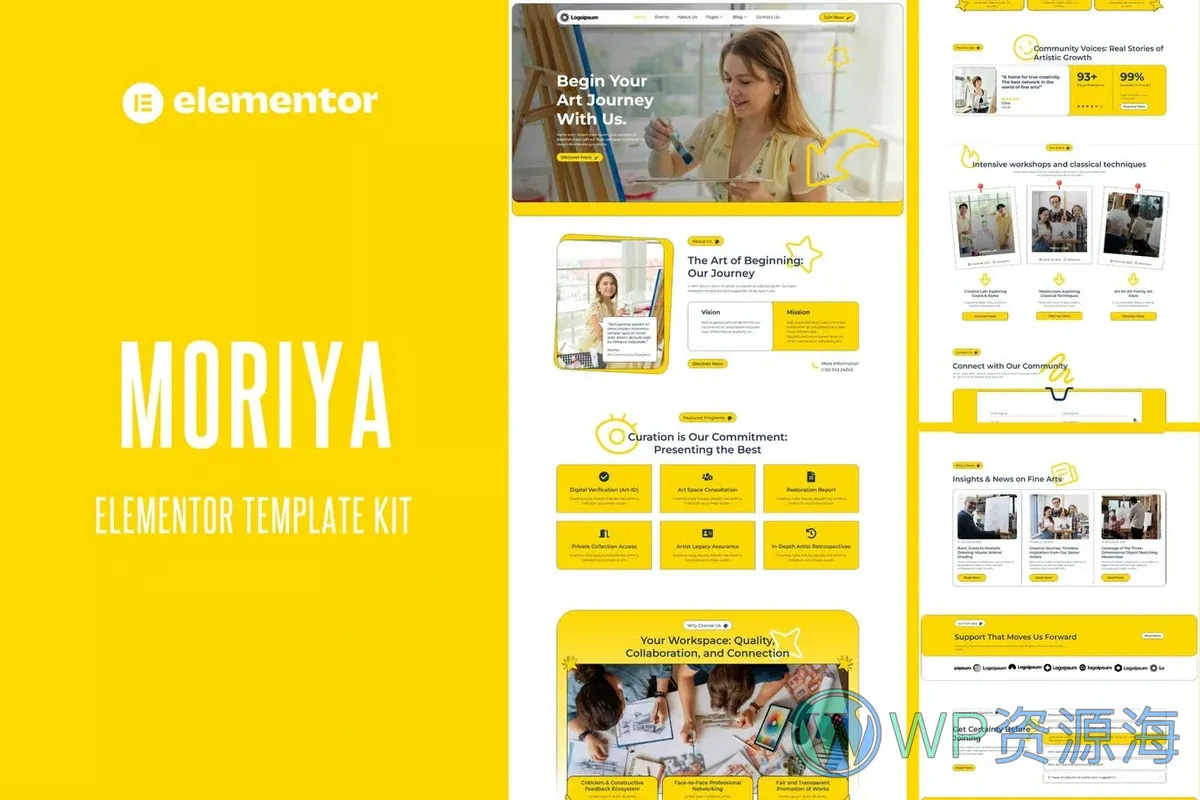 艺术社区Elementor网站模板_一键导入快速建站插图-WP资源海 艺术/设计 Elementor 网站模板封面
