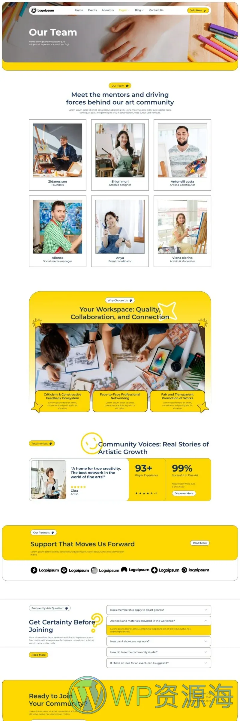 艺术/设计 Elementor 模板团队页面预览