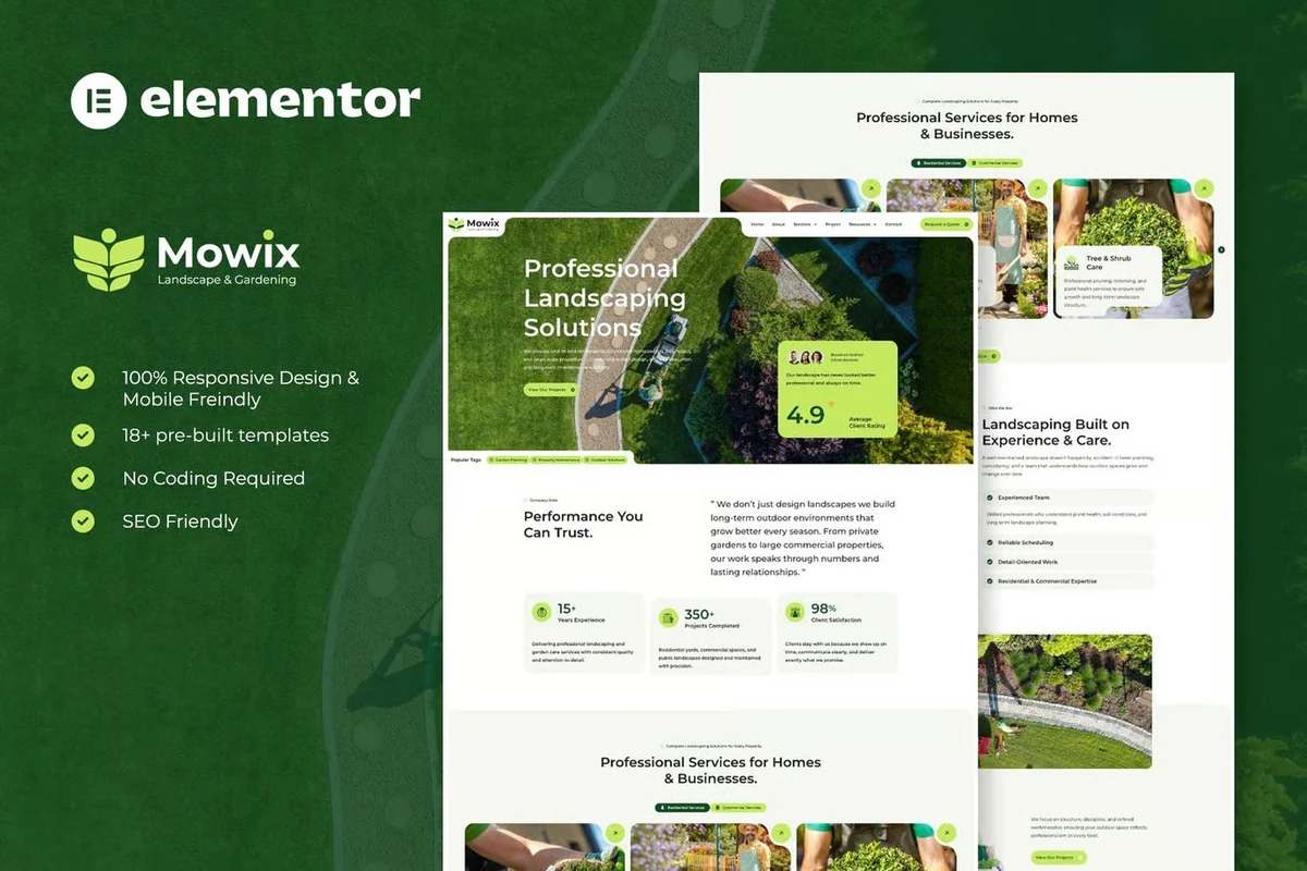 园林绿化Elementor网站模板_一键导入快速建站