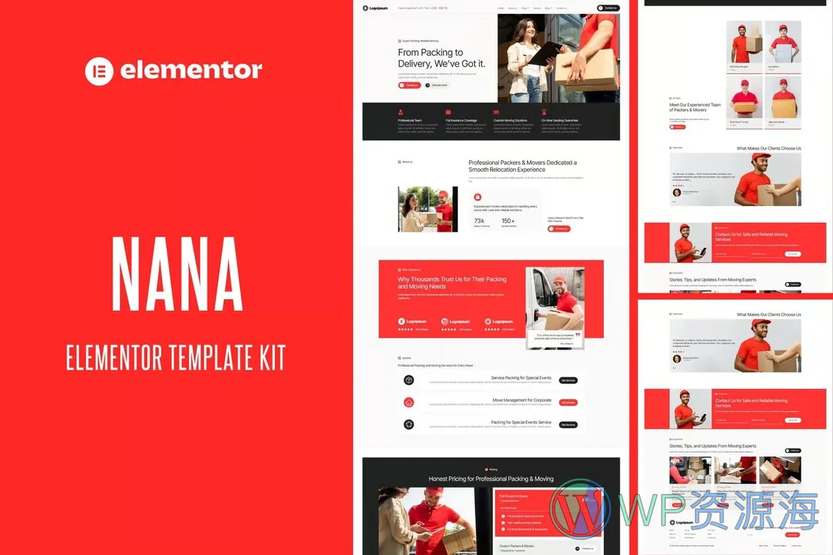 搬家运输服务Elementor网站模板_一键导入快速建站插图-WP资源海 物流/运输 Elementor 网站模板封面