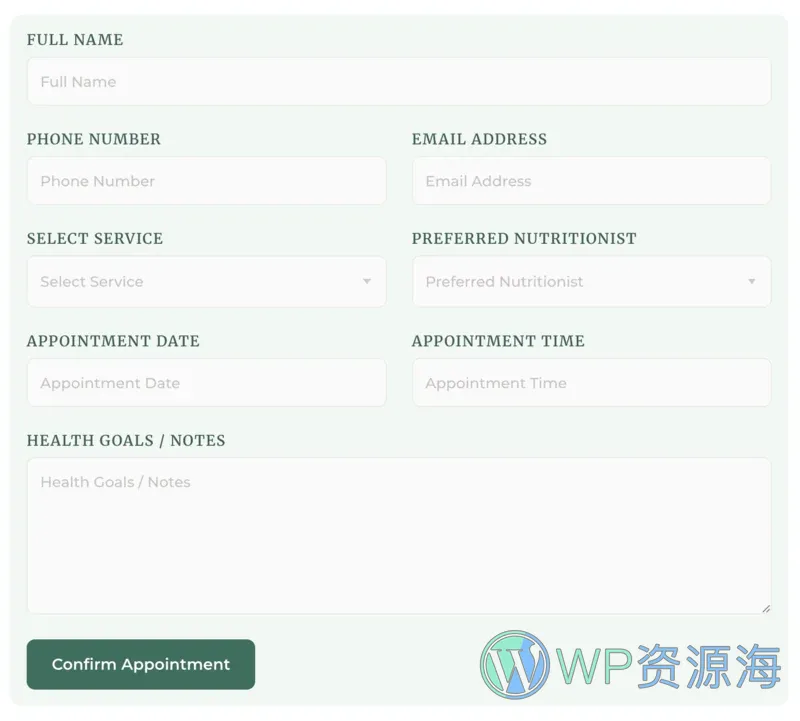 营养师健康咨询Elementor网站模板_一键导入快速建站插图7-WP资源海 健康/医药 Elementor 模板表单预览