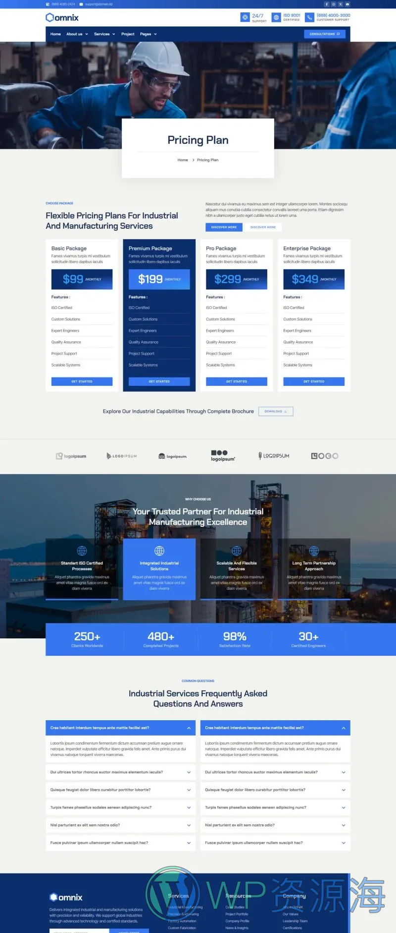 工业/工厂 Elementor 模板价格页面预览