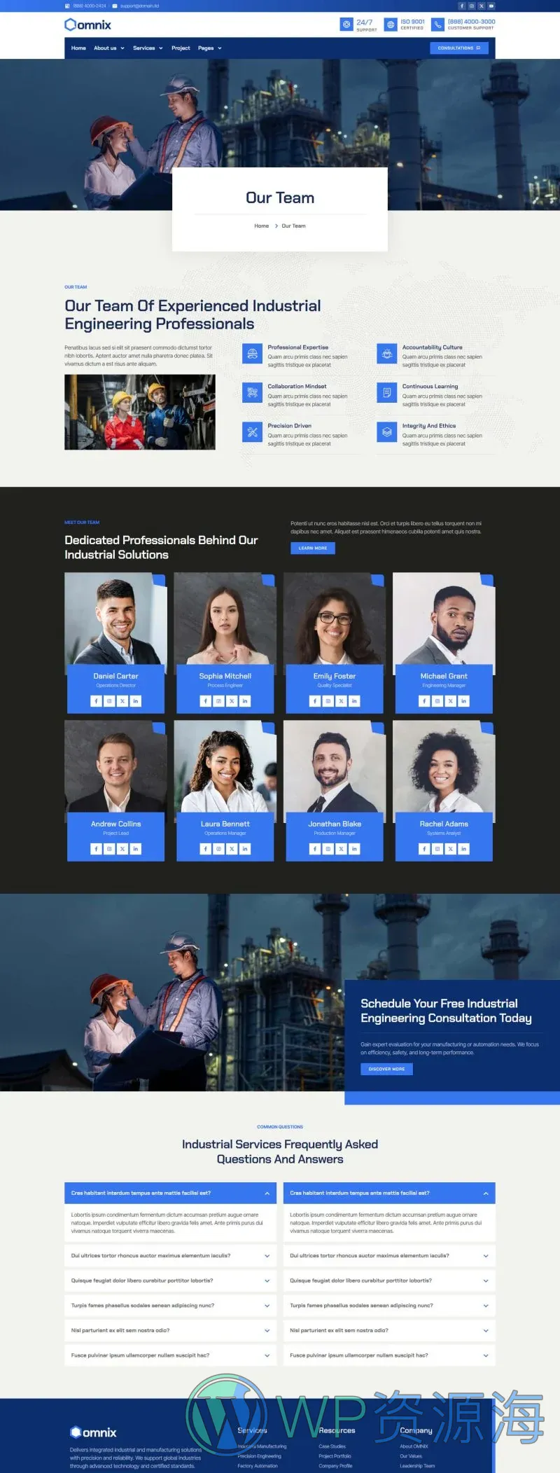工业/工厂 Elementor 模板团队页面预览