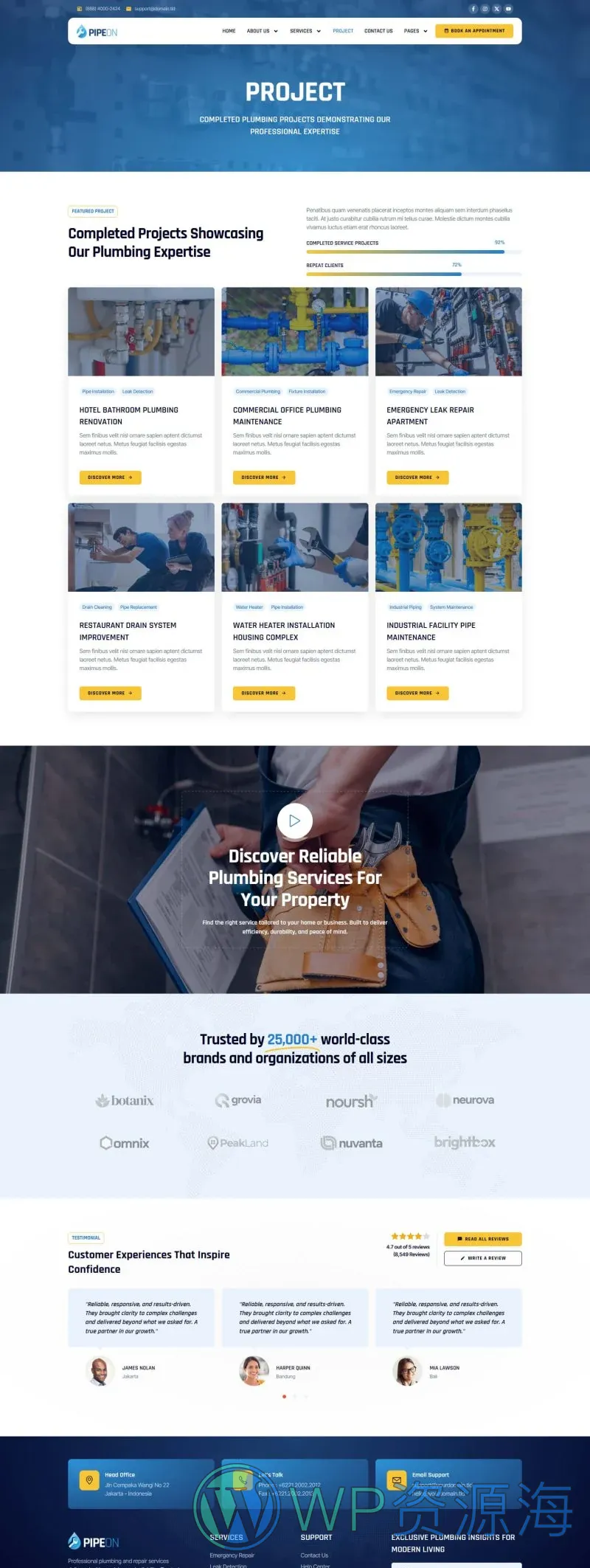 管道维修服务Elementor网站模板_一键导入快速建站插图2-WP资源海 维修 Elementor 模板项目案例预览