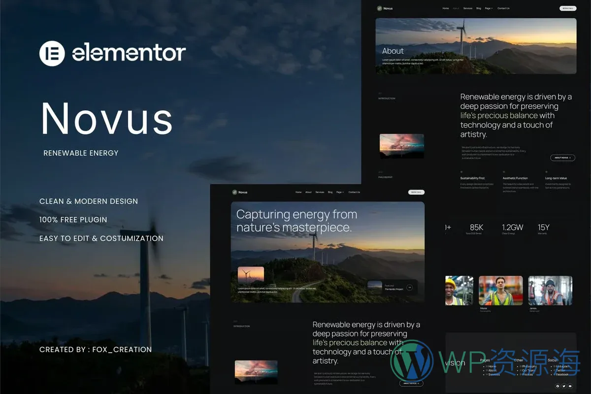 新能源Elementor网站模板_一键导入快速建站插图-WP资源海 工业/工厂 Elementor 网站模板封面