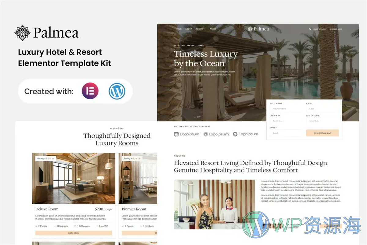 豪华酒店度假村Elementor网站模板_一键导入快速建站插图-WP资源海 旅馆/酒店 Elementor 网站模板封面