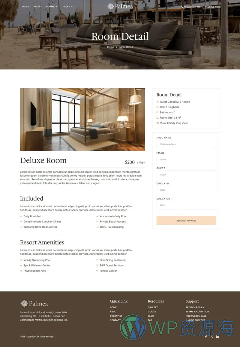 旅馆/酒店 Elementor 模板房间详情预览