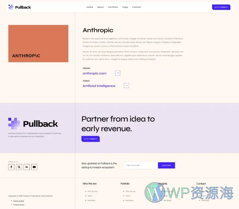 风险投资与投资机构Elementor网站模板_一键导入快速建站插图4-WP资源海 金融/投资 Elementor 模板案例页面预览