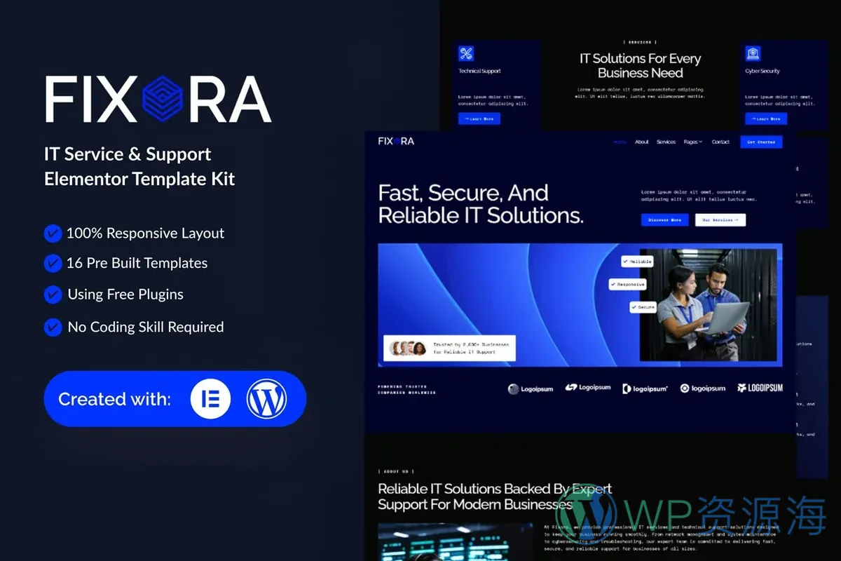 互联网科技Elementor网站模板_一键导入快速建站插图-WP资源海 IT互联网 Elementor 网站模板封面