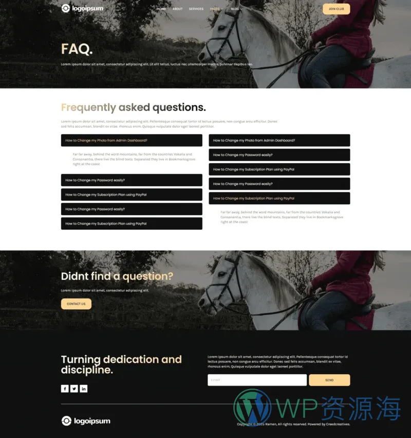 马术俱乐部Elementor网站模板_一键导入快速建站插图3-WP资源海 运动/健身 Elementor 模板常见问题预览
