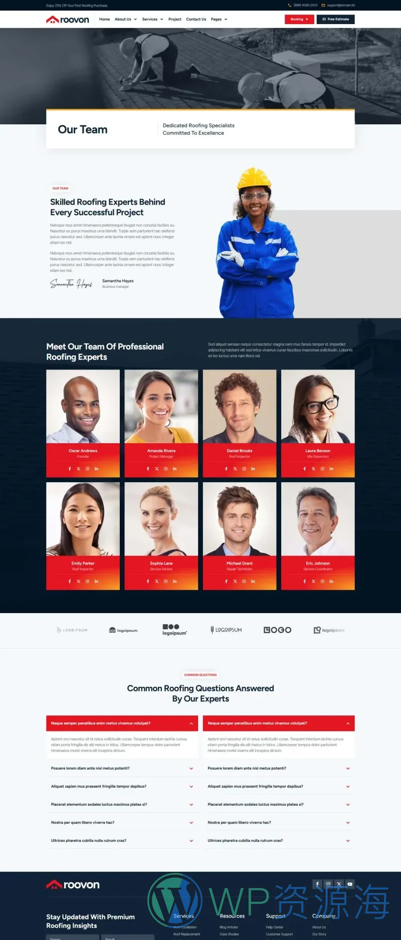 维修 Elementor 模板团队页面预览