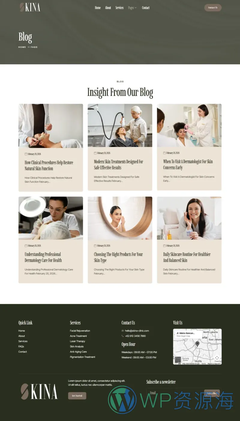 皮肤护理与皮肤科Elementor网站模板_一键导入快速建站插图4-WP资源海 健康/医药 Elementor 模板博客页面预览