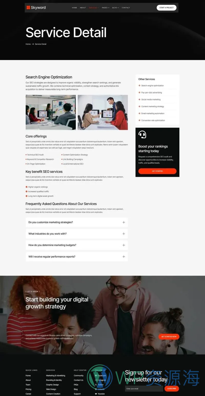 广告营销Elementor网站模板_一键导入快速建站插图4-WP资源海 广告/营销 Elementor 模板服务详情预览