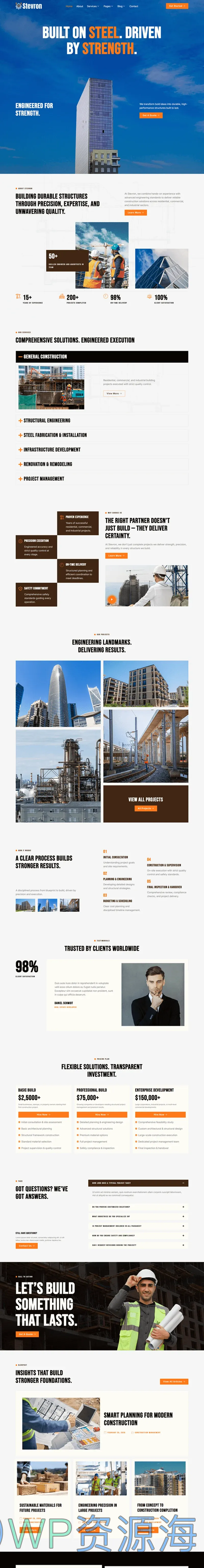 建筑工程施工Elementor网站模板_一键导入快速建站插图1-WP资源海 建筑/地产 Elementor 模板首页预览