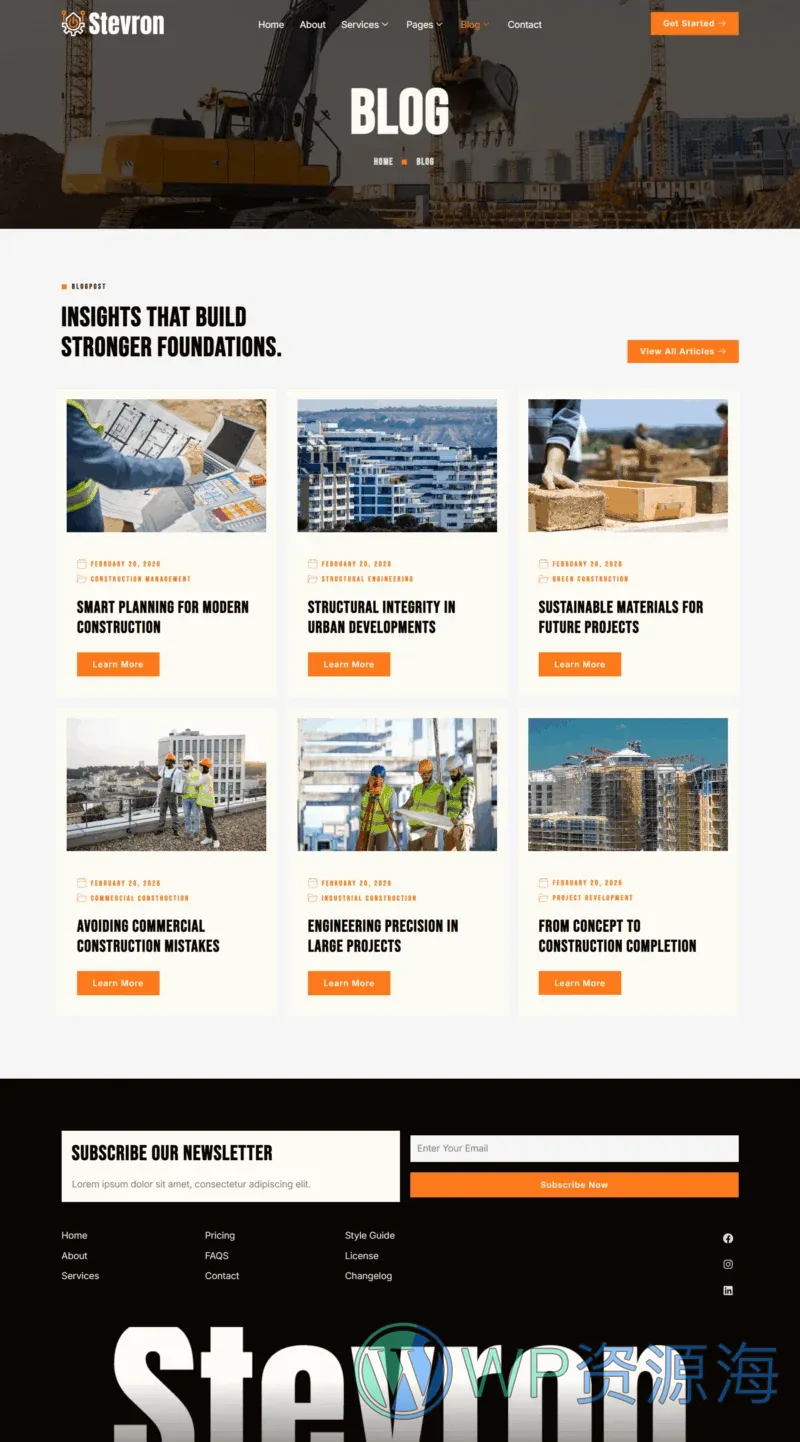 建筑工程施工Elementor网站模板_一键导入快速建站插图3-WP资源海 建筑/地产 Elementor 模板博客页面预览