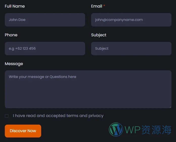 社交社区Elementor网站模板_一键导入快速建站插图7-WP资源海 社交 Elementor 模板联系表单预览