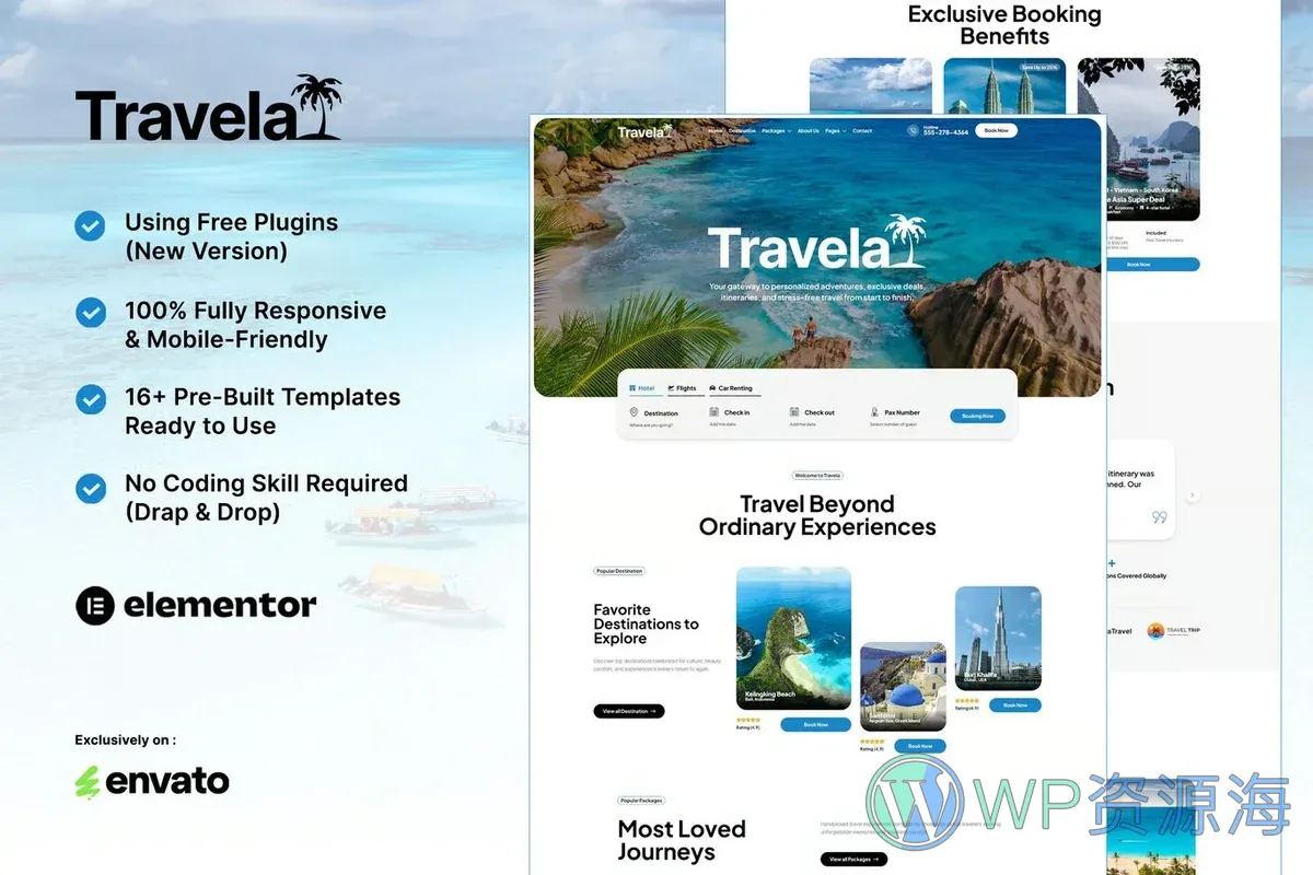 旅行社与行程产品Elementor网站模板_一键导入快速建站插图-WP资源海 户外/旅行 Elementor 网站模板封面