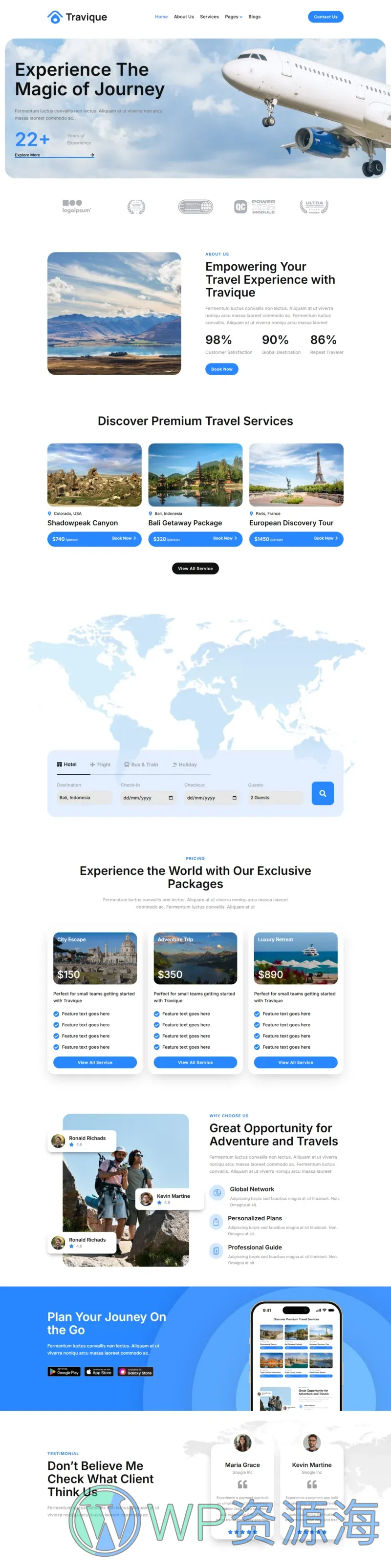 户外/旅行 Elementor 模板首页预览