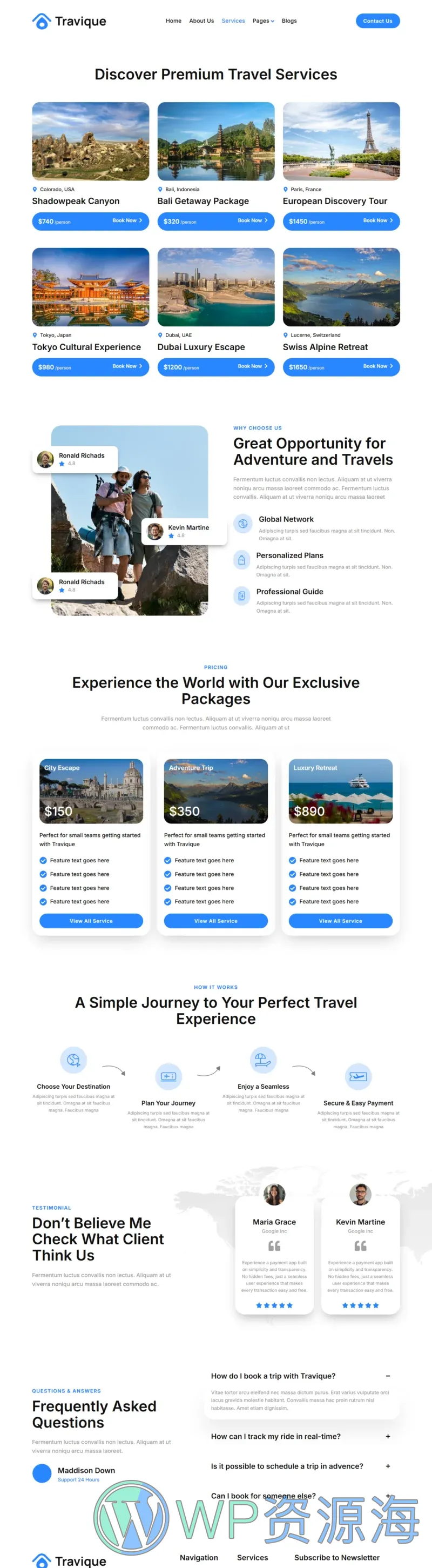 户外/旅行 Elementor 模板服务页面预览