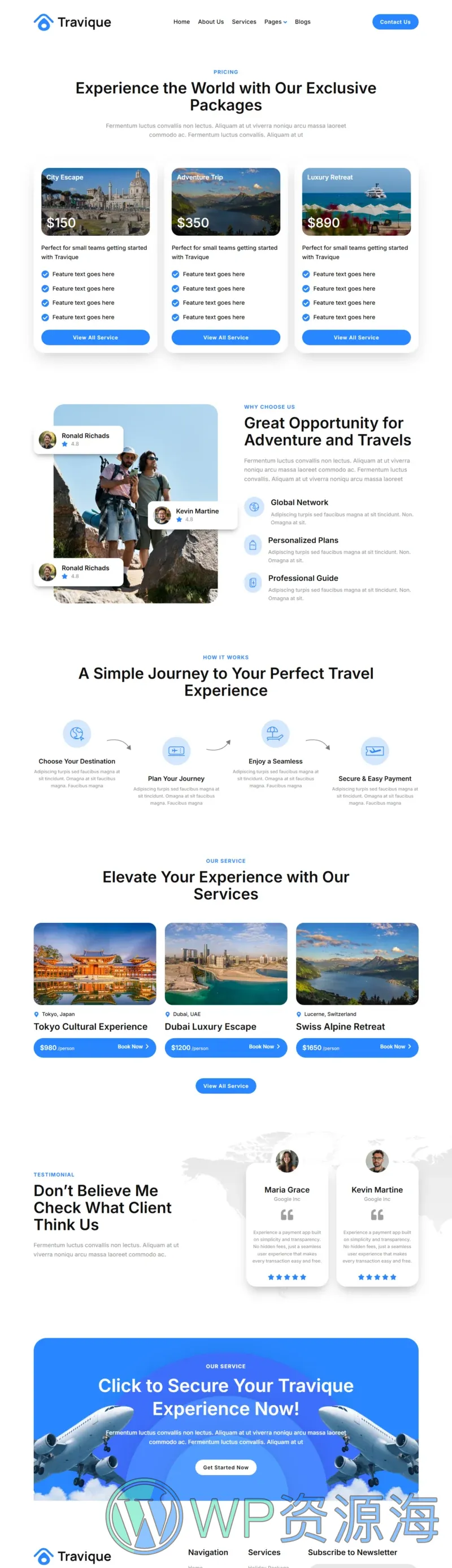 户外/旅行 Elementor 模板价格页面预览