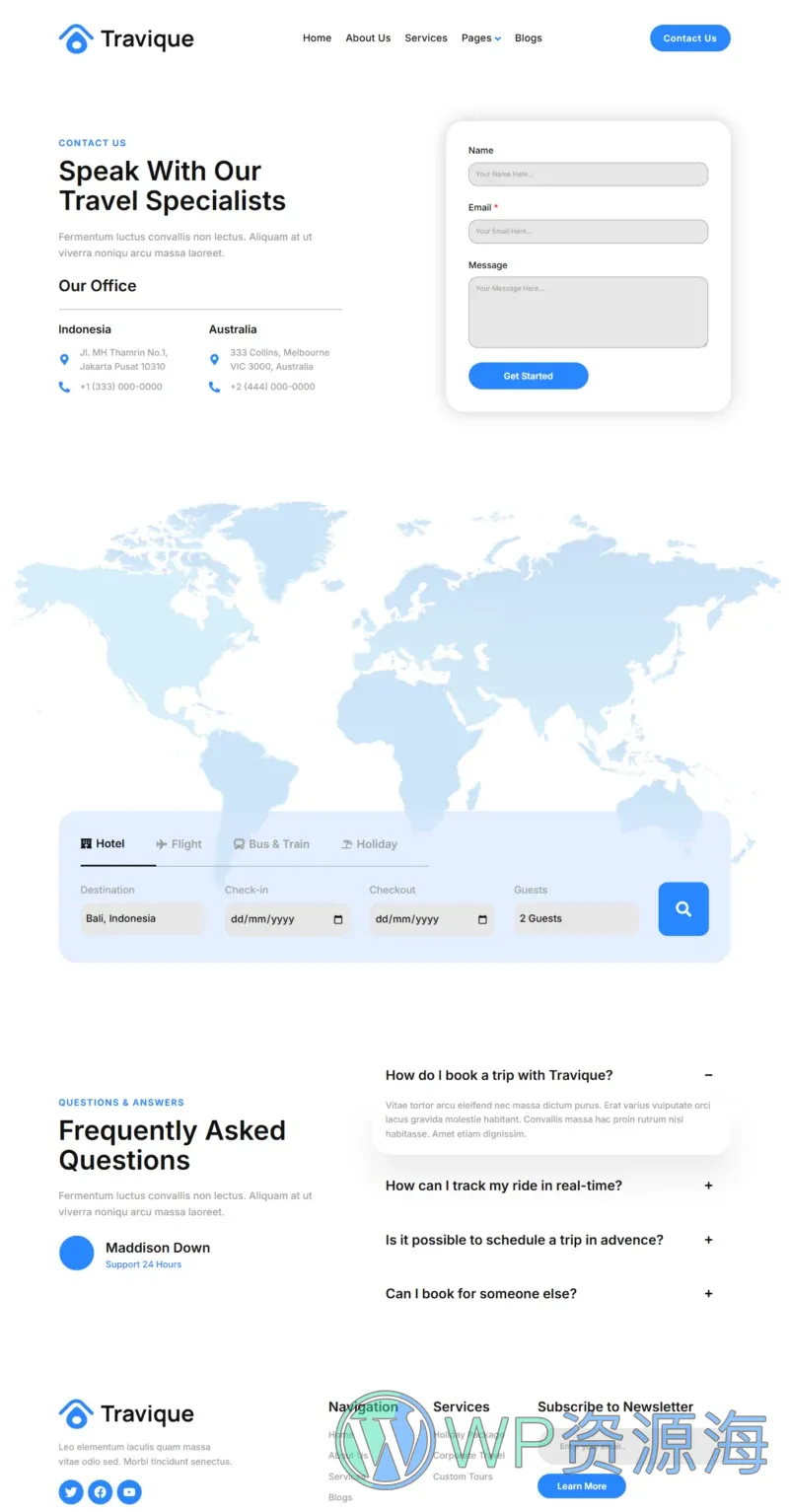 户外/旅行 Elementor 模板联系页面预览