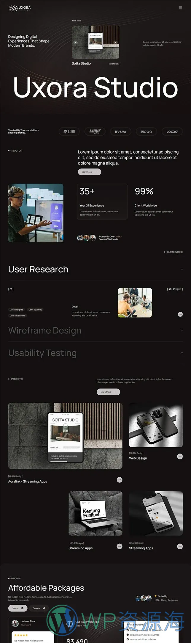 UI/UX创意设计机构Elementor网站模板_一键导入快速建站插图1-WP资源海 艺术/设计 Elementor 模板首页预览