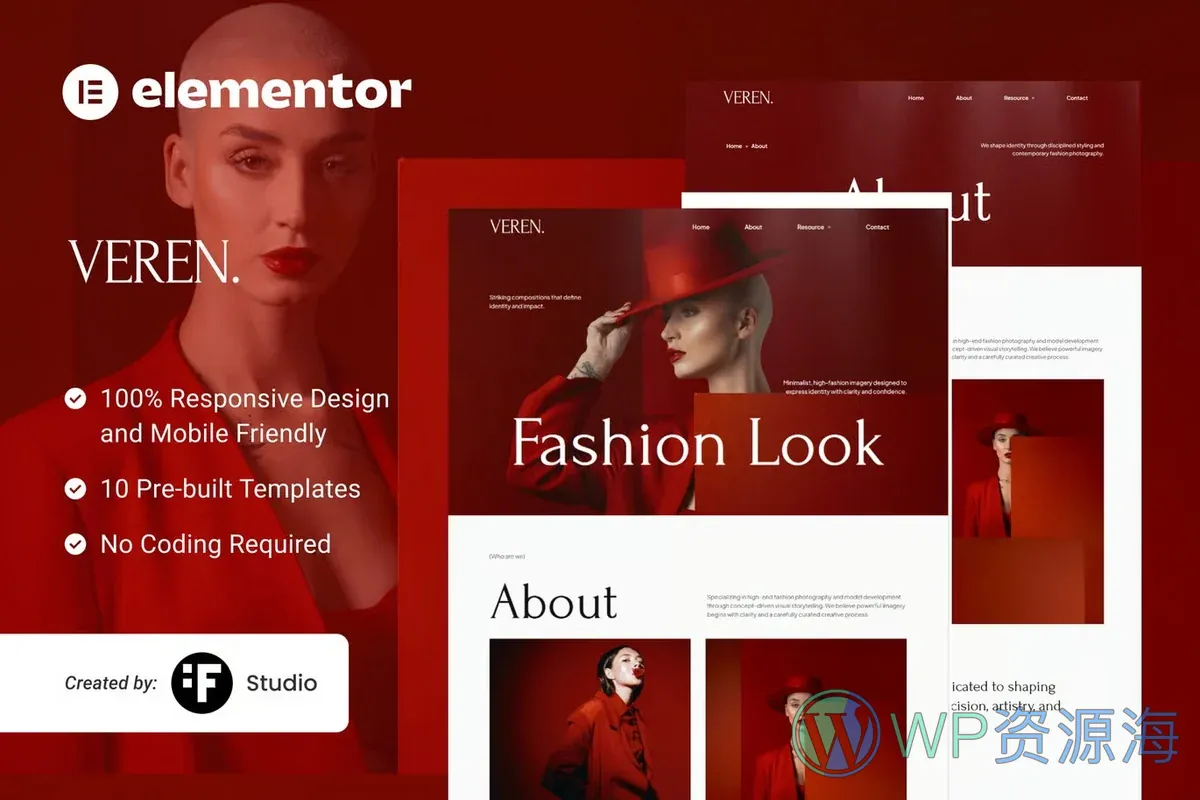 模特时尚造型服务Elementor网站模板_一键导入快速建站插图-WP资源海 服装 Elementor 网站模板封面