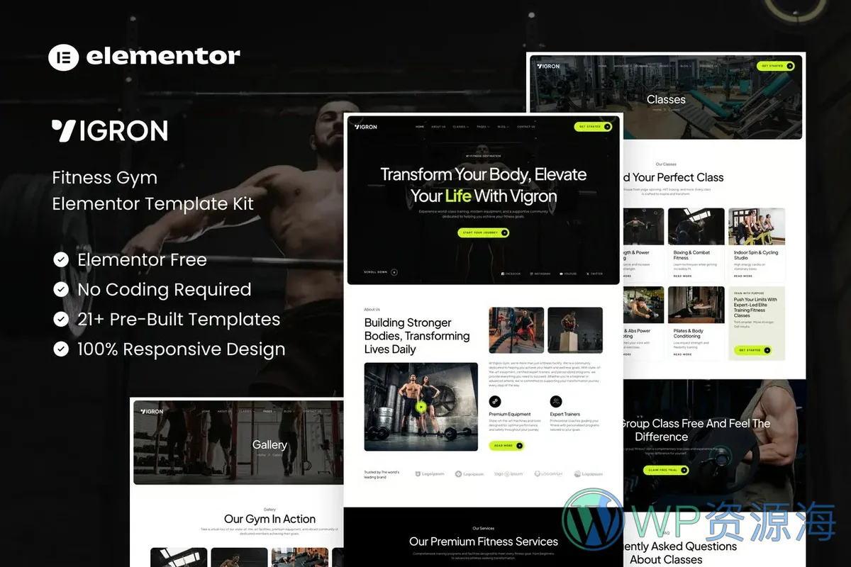 健身房与私教课程Elementor网站模板_一键导入快速建站插图-WP资源海 运动/健身 Elementor 网站模板封面