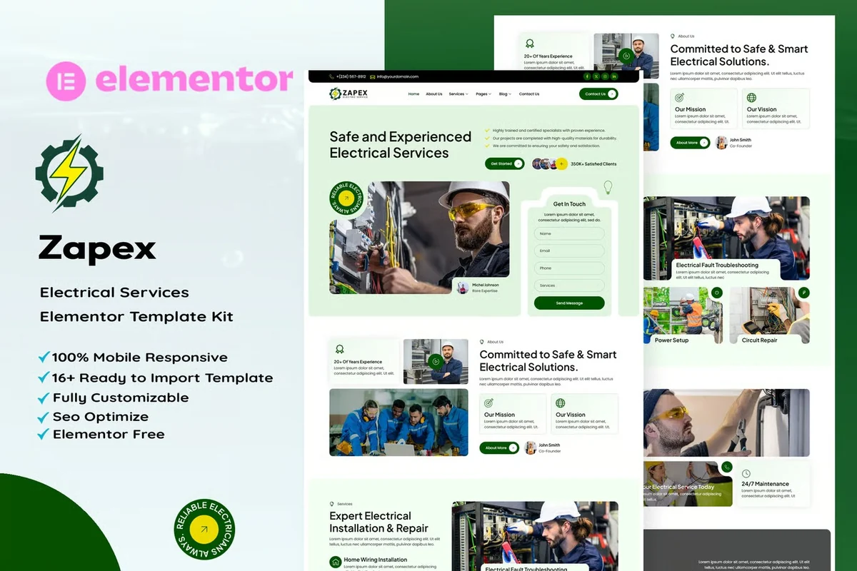电工维修服务Elementor网站模板_一键导入快速建站