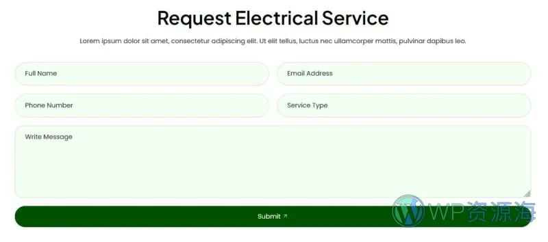 电工维修服务Elementor网站模板_一键导入快速建站插图6-WP资源海 维修 Elementor 模板联系表单预览