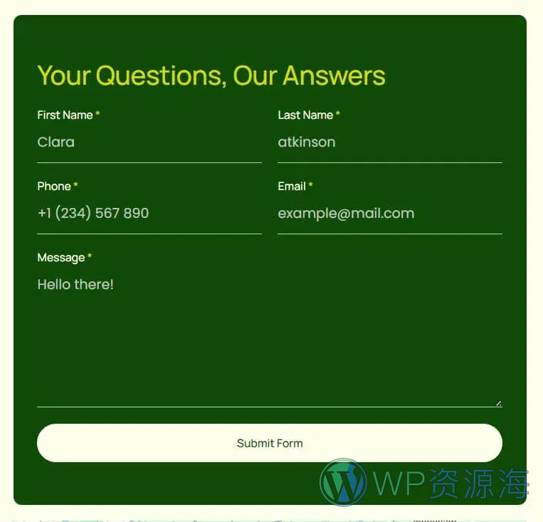 有机农业与农场Elementor网站模板_一键导入快速建站插图7-WP资源海 农业 Elementor 模板联系表单预览