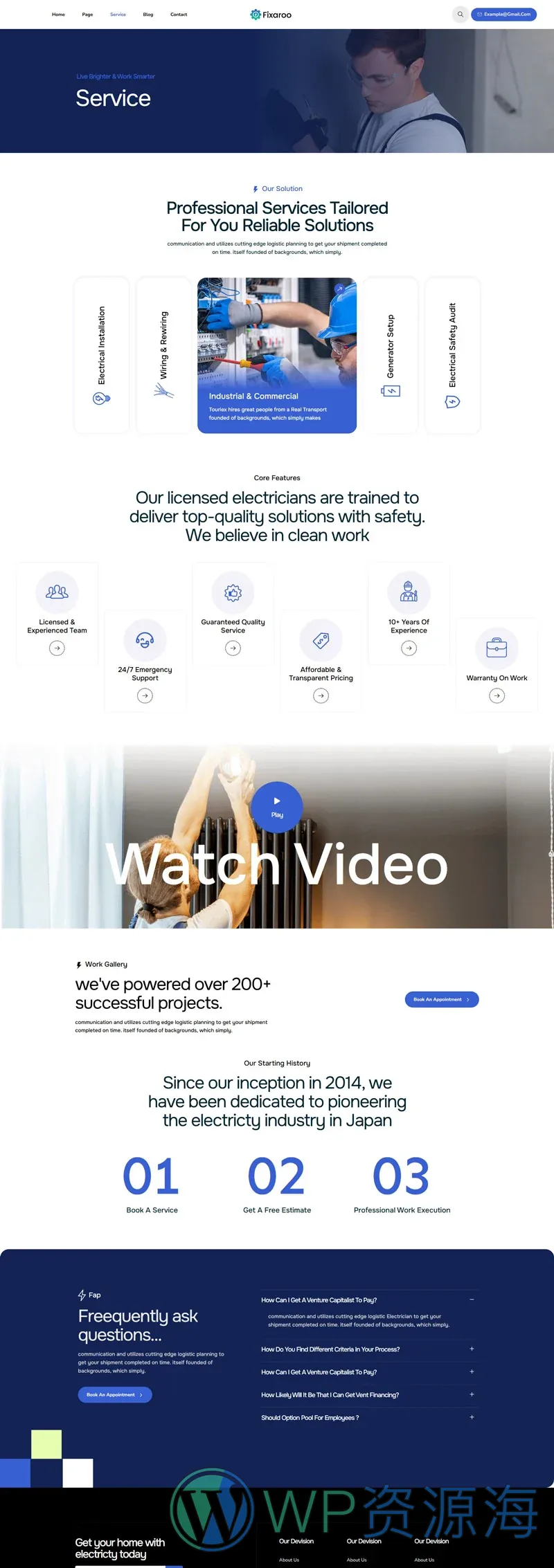 电力维修服务Elementor网站模板_一键导入快速建站插图2-WP资源海 维修 Elementor 模板服务页面预览