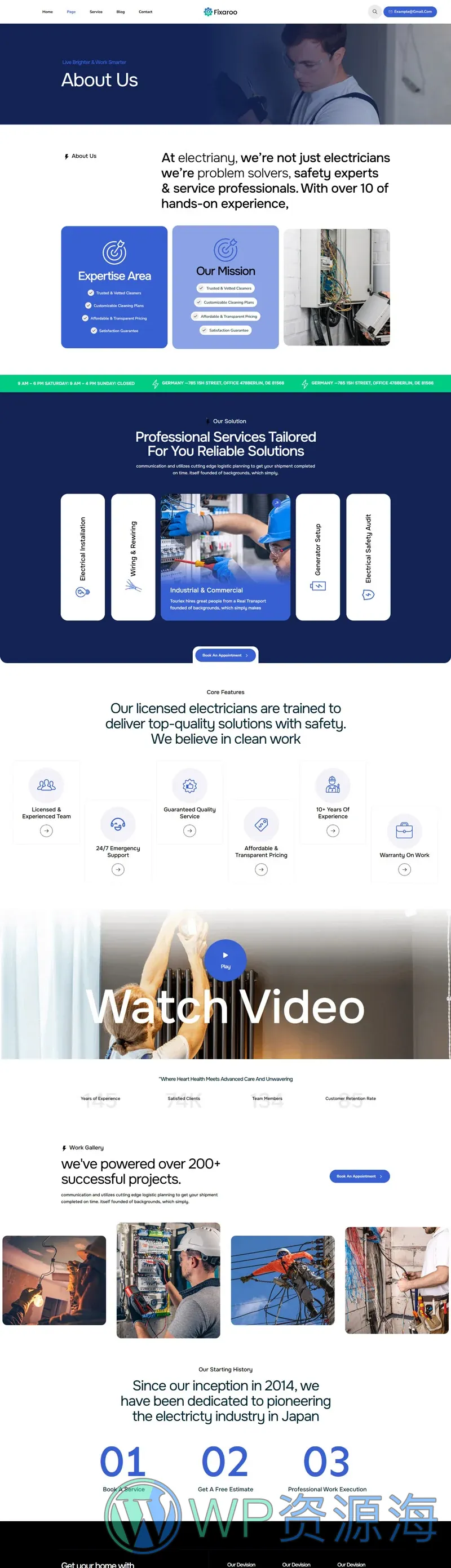 电力维修服务Elementor网站模板_一键导入快速建站插图3-WP资源海 维修 Elementor 模板关于我们预览