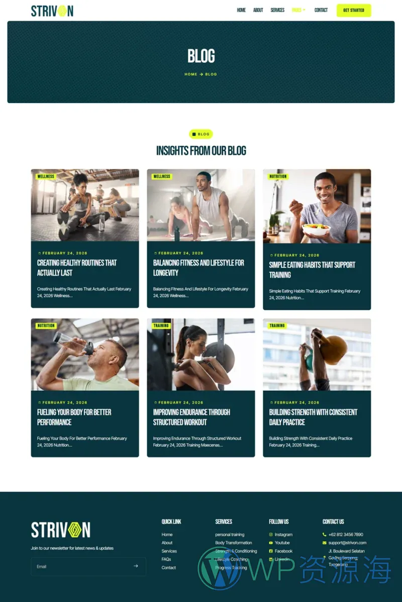 私人教练健身Elementor网站模板_一键导入快速建站插图3-WP资源海 运动/健身 Elementor 模板博客页面预览