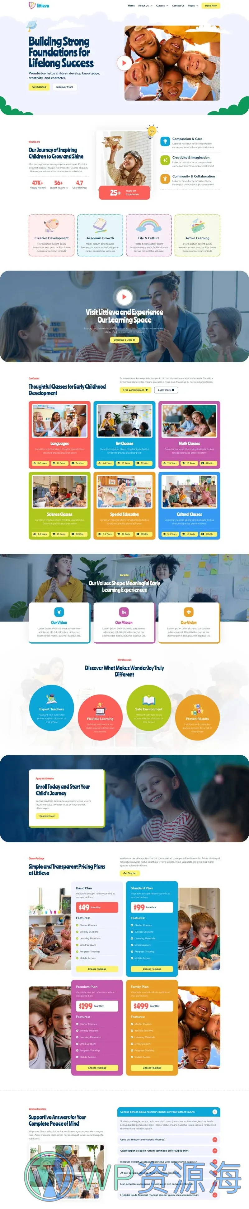 幼儿园托育Elementor网站模板_一键导入快速建站插图1-WP资源海 学校 Elementor 模板首页预览