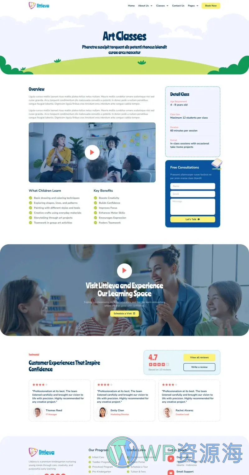 幼儿园托育Elementor网站模板_一键导入快速建站插图3-WP资源海 学校 Elementor 模板服务详情预览