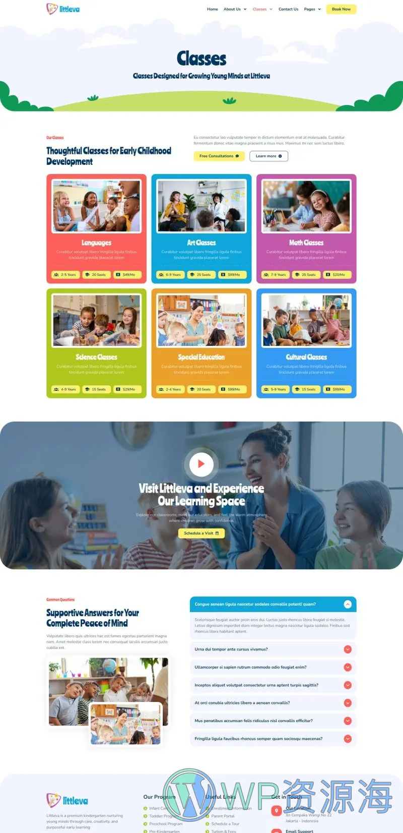 幼儿园托育Elementor网站模板_一键导入快速建站插图5-WP资源海 学校 Elementor 模板课程列表预览