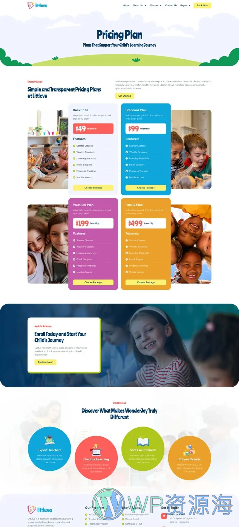 幼儿园托育Elementor网站模板_一键导入快速建站插图6-WP资源海 学校 Elementor 模板价格页面预览