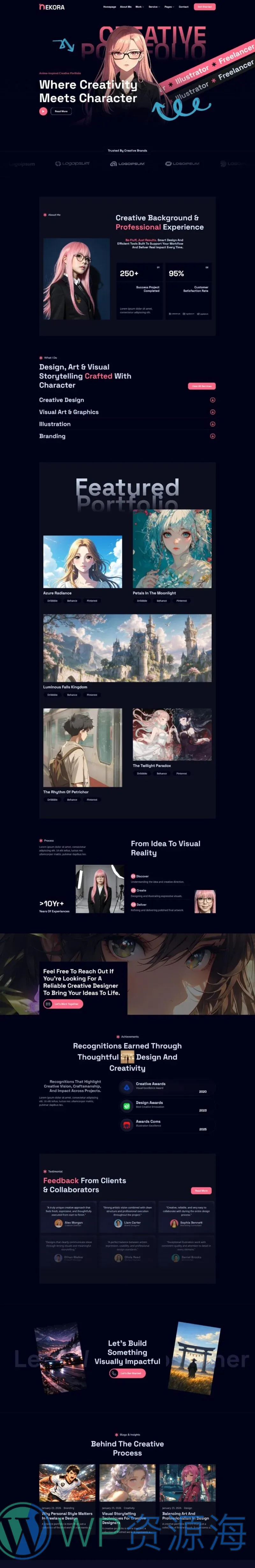 设计师自由职业作品集Elementor网站模板_一键导入快速建站插图1-WP资源海 艺术/设计 Elementor 模板首页预览