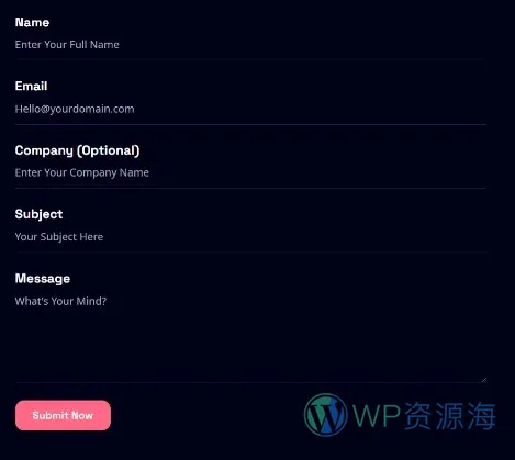 设计师自由职业作品集Elementor网站模板_一键导入快速建站插图6-WP资源海 艺术/设计 Elementor 模板联系表单预览