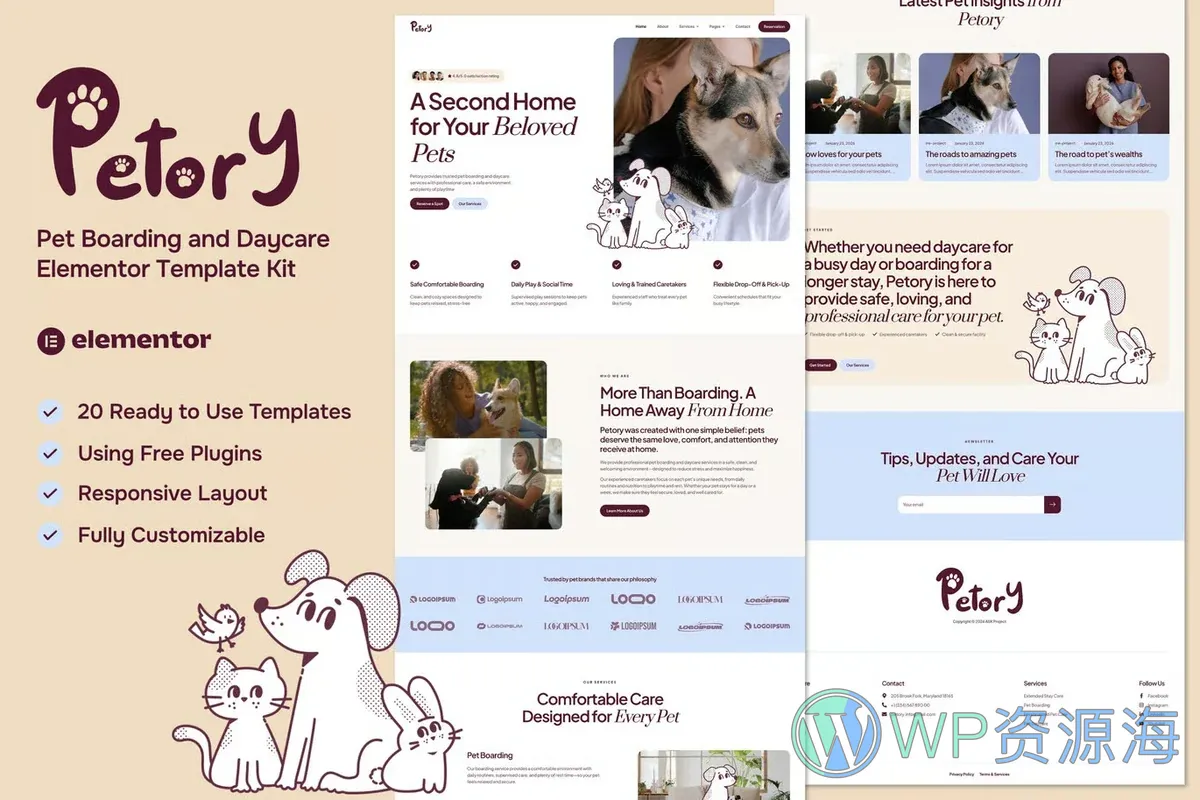 宠物寄养日托Elementor网站模板_一键导入快速建站插图-WP资源海 服务/咨询 Elementor 网站模板封面