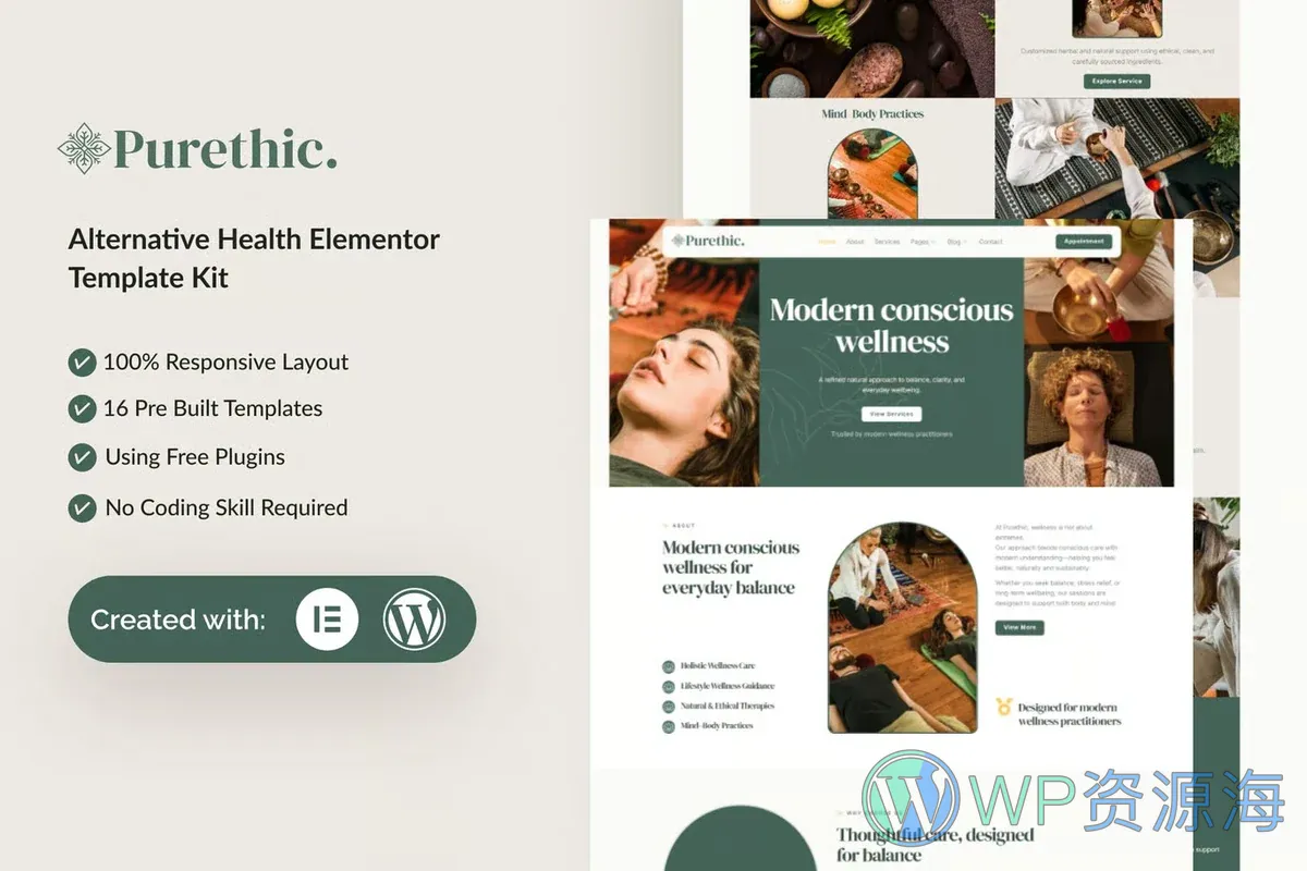 替代疗法健康服务Elementor网站模板_一键导入快速建站插图-WP资源海 健康/医药 Elementor 网站模板封面
