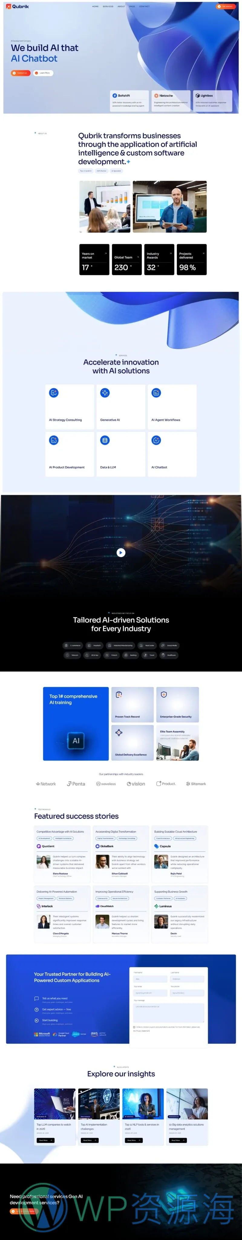 AI开发机构Elementor网站模板_一键导入快速建站插图1-WP资源海 AI Elementor 模板首页预览