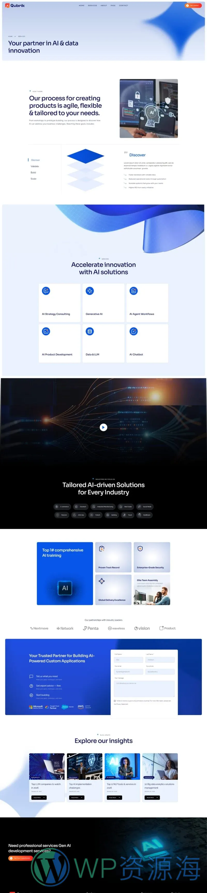 AI开发机构Elementor网站模板_一键导入快速建站插图2-WP资源海 AI Elementor 模板服务页面预览