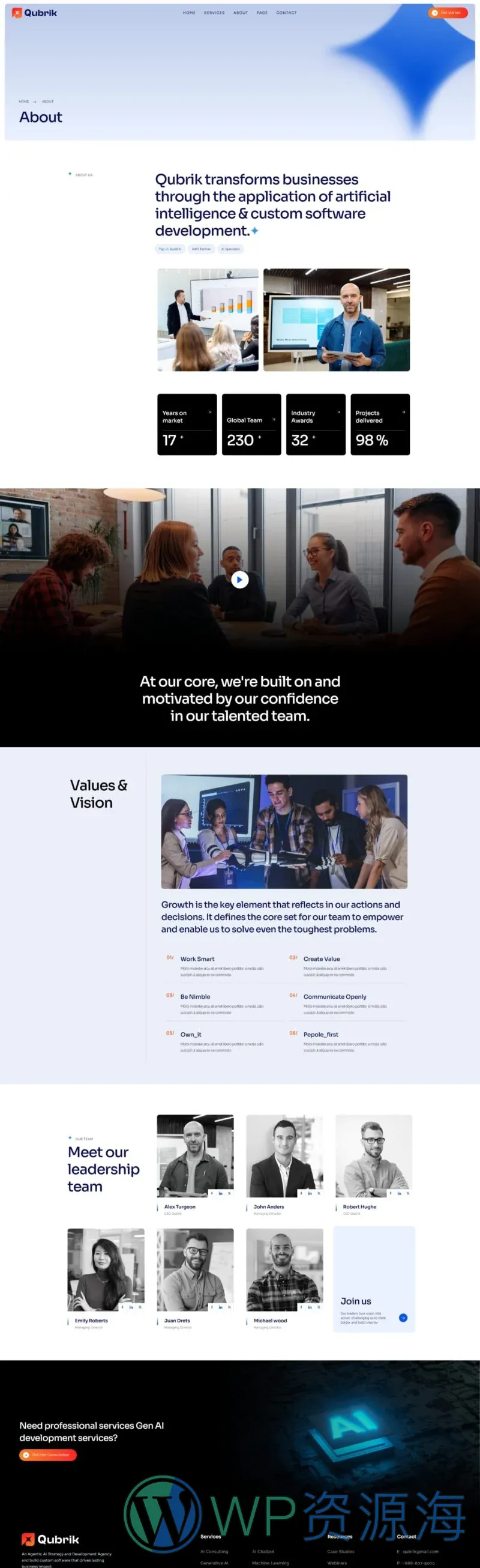 AI开发机构Elementor网站模板_一键导入快速建站插图5-WP资源海 AI Elementor 模板关于我们预览