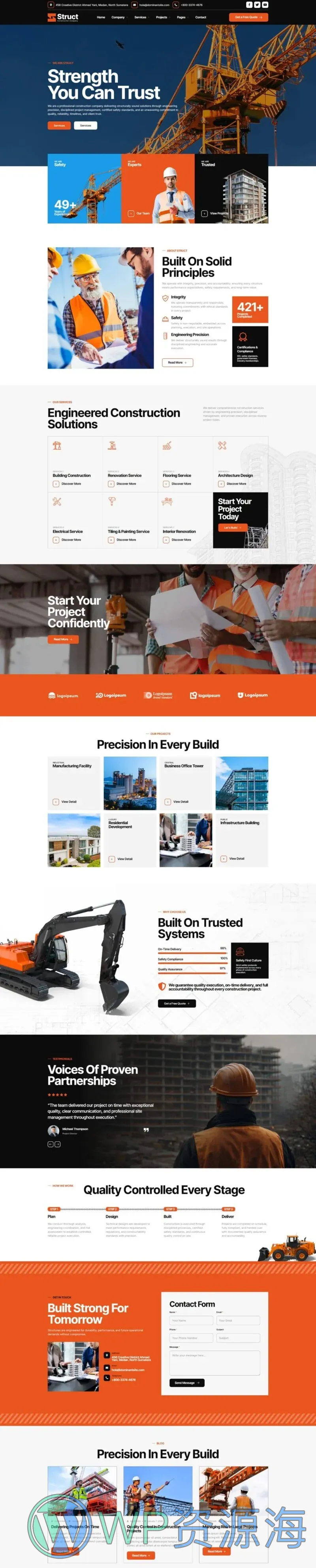 建筑施工企业Elementor网站模板_一键导入快速建站插图1-WP资源海 建筑/地产 Elementor 模板首页预览