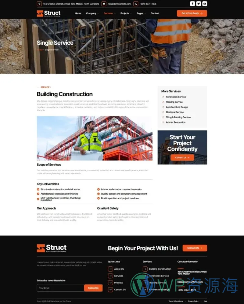 建筑施工企业Elementor网站模板_一键导入快速建站插图3-WP资源海 建筑/地产 Elementor 模板服务详情预览
