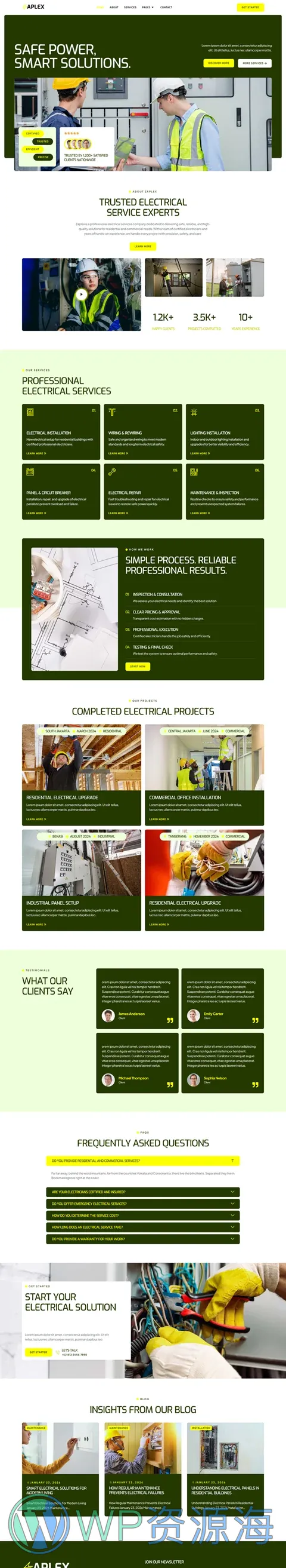 电工电气维修服务Elementor网站模板_一键导入快速建站插图1-WP资源海 维修 Elementor 模板首页预览